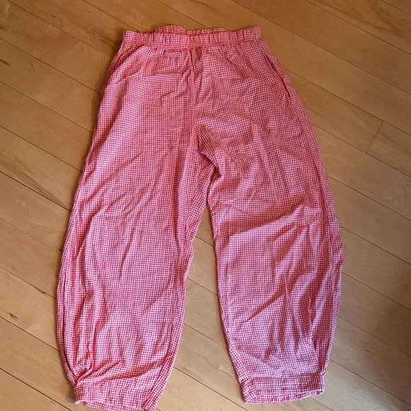 cut loose Pink Gingham Elastic Cuff Casual Pants - Picture 1 of 4